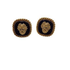 Vintage 14kt Gold Onyx Bacchus Head with Diamond Cufflinks (A4412)